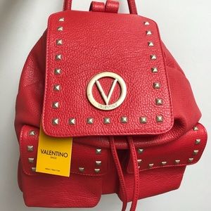 Valentino Red Leather Studded Backpack